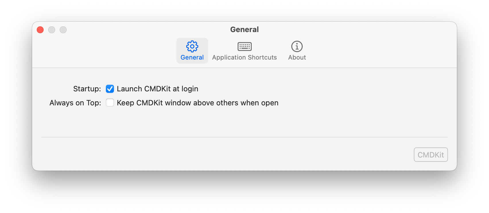 CMDKit General Settings Screen