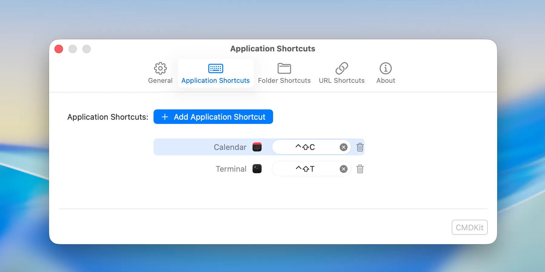 CMDKit application shortcuts interface on macOS